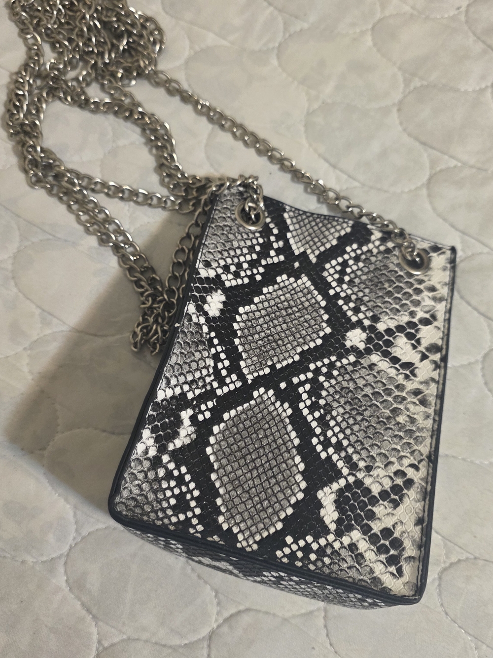 Snake-Embossed Crossbody Bag in Black & White